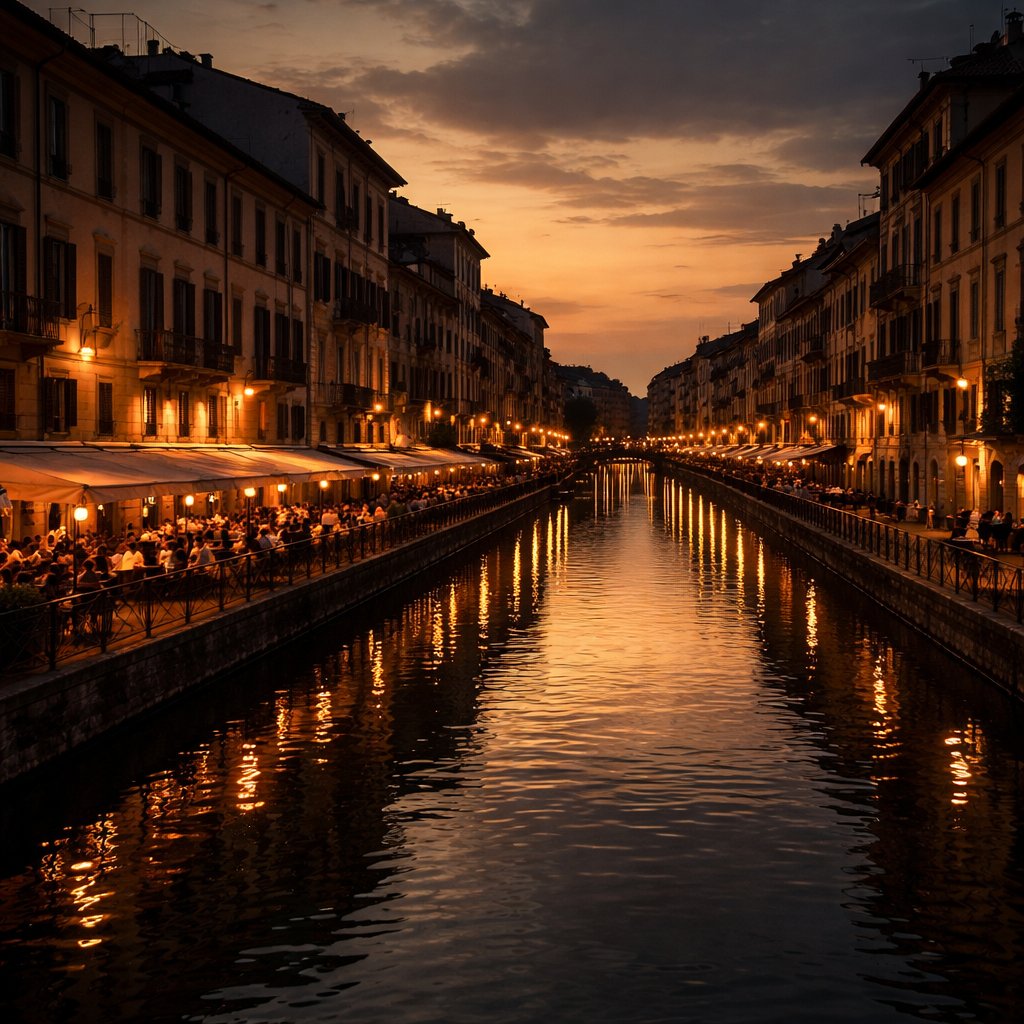Navigli, Milán, Italia al atardecer